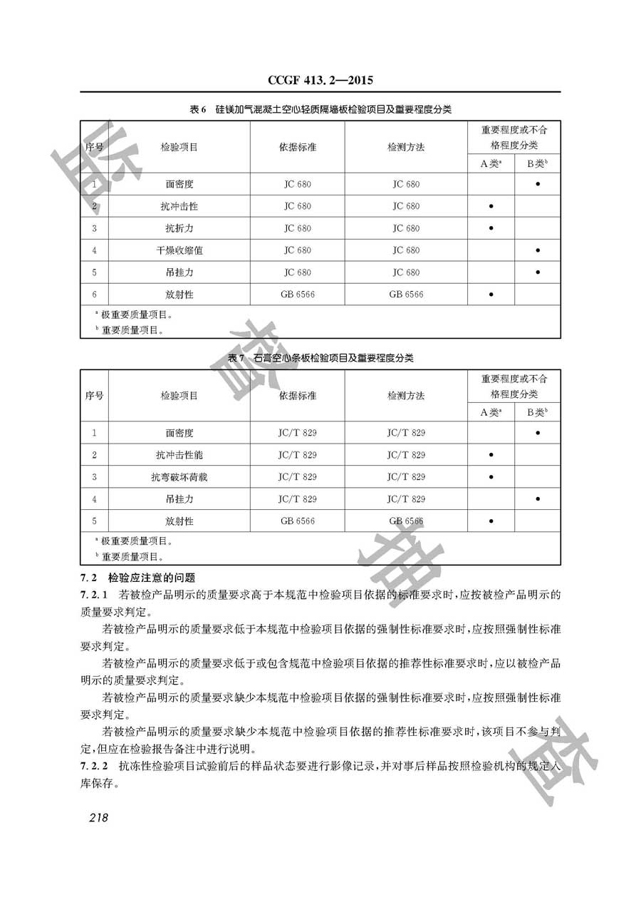 建筑轻质隔墙条板产品质量监督抽查实施规范