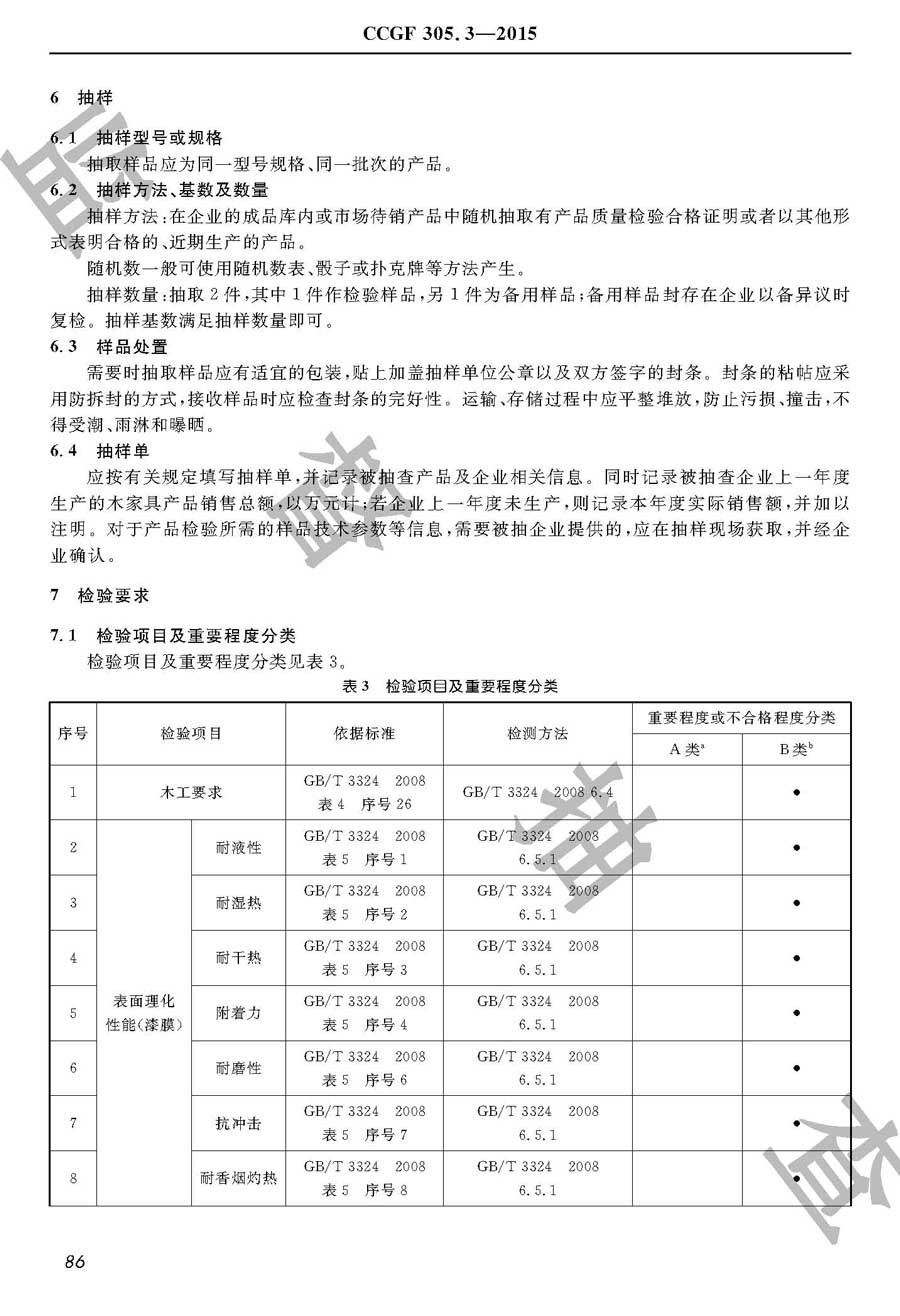 木家具产品质量监督抽查实施规范