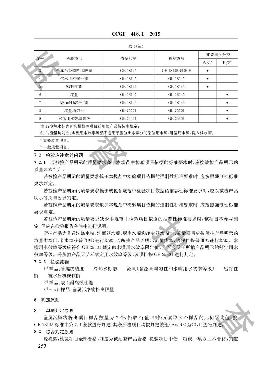 陶瓷片密封水嘴产品质量监督抽查实施规范