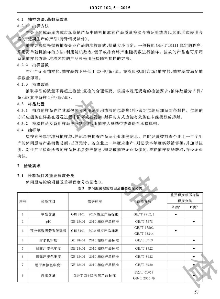 休闲服装产品质量监督抽查实施规范