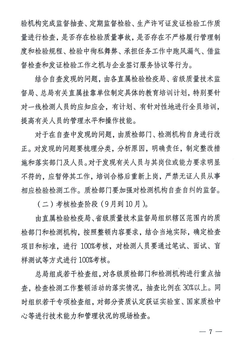 关于印发《关于在全国质检系统开展检测工作整顿的活动方案》的通知