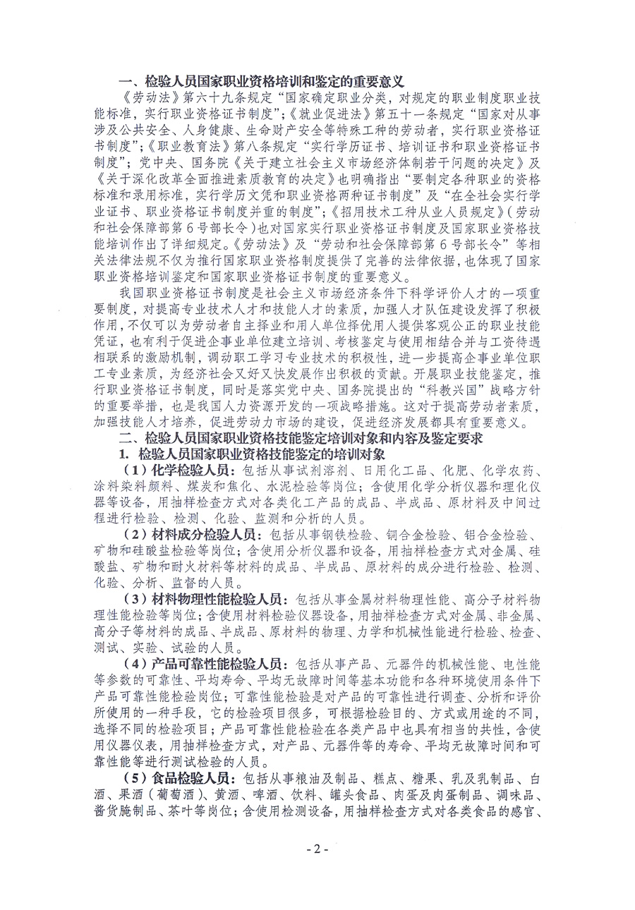 中国质量检验协会《关于开展检验人员国家职业资格培训工作的通知》