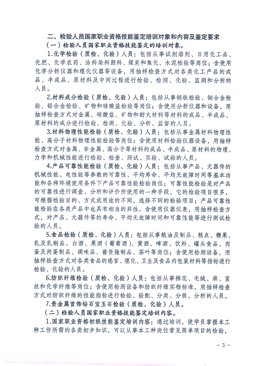 中国质量检验协会《关于继续开展质量检验人员国家职业资格技能鉴定培训工作的通知》