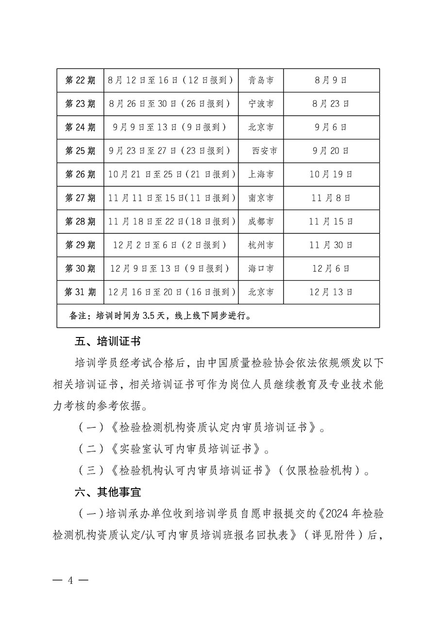 中国质量检验协会关于开展2024年检验检测机构资质认定/认可内审员培训班的通知(中检办发〔2024〕79号)