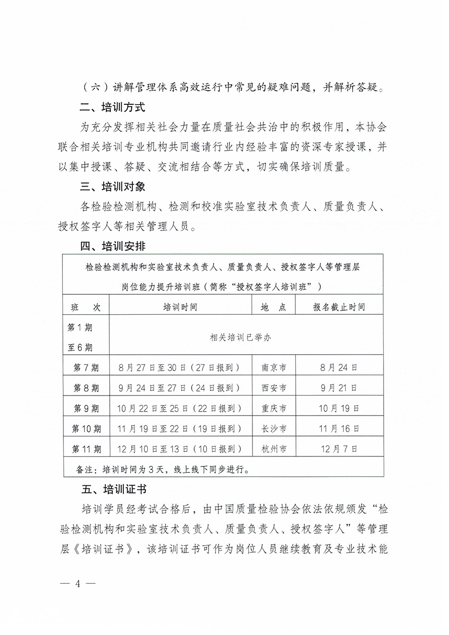 中国质量检验协会关于开展2024年检验检测机构和实验室管理层相关人员岗位能力提升培训班的通知（中检办发〔2024〕86号）