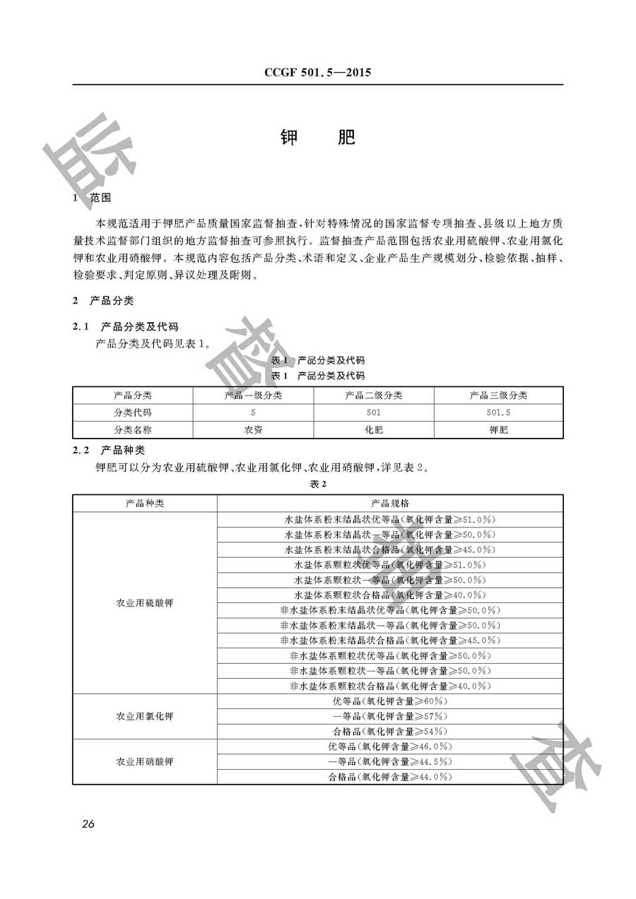 钾肥产品质量监督抽查实施规范