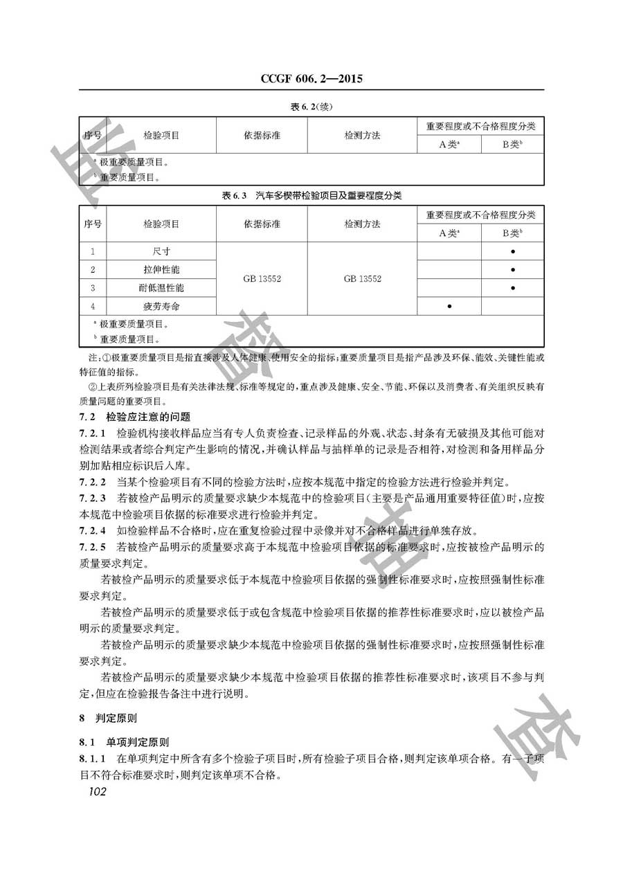 汽车传动带产品质量监督抽查实施规范