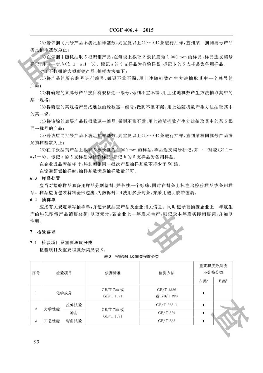 热轧型钢产品质量监督抽查实施规范