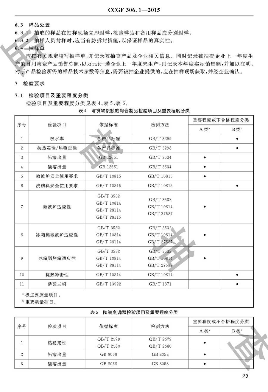 日用陶瓷产品质量监督抽查实施规范