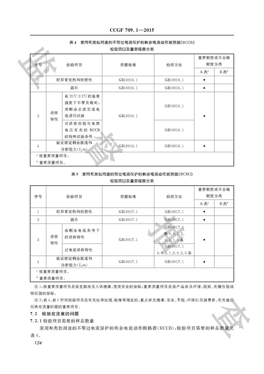 家用和类似用途剩余电流动作断路器产品质量监督抽查实施规范