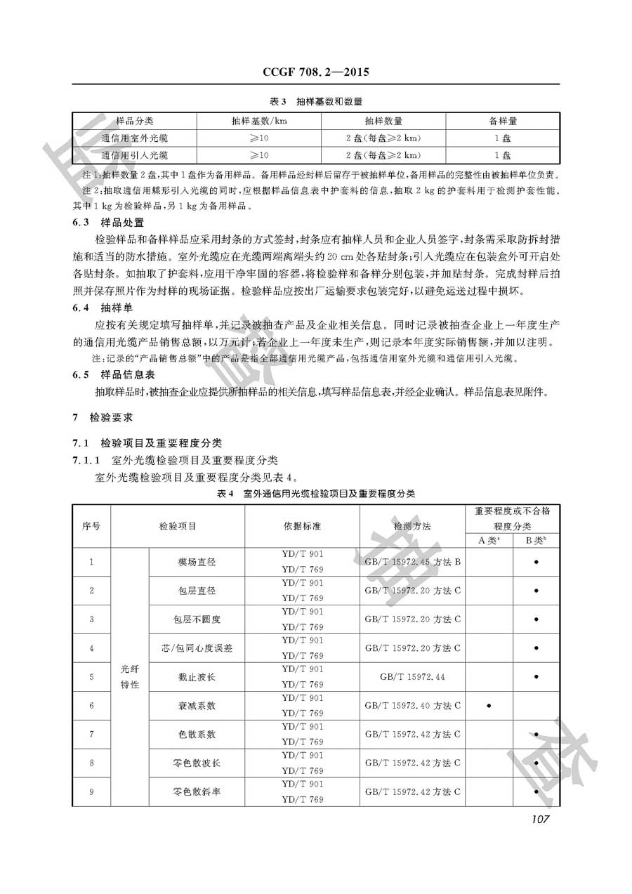 通信用光缆产品质量监督抽查实施规范