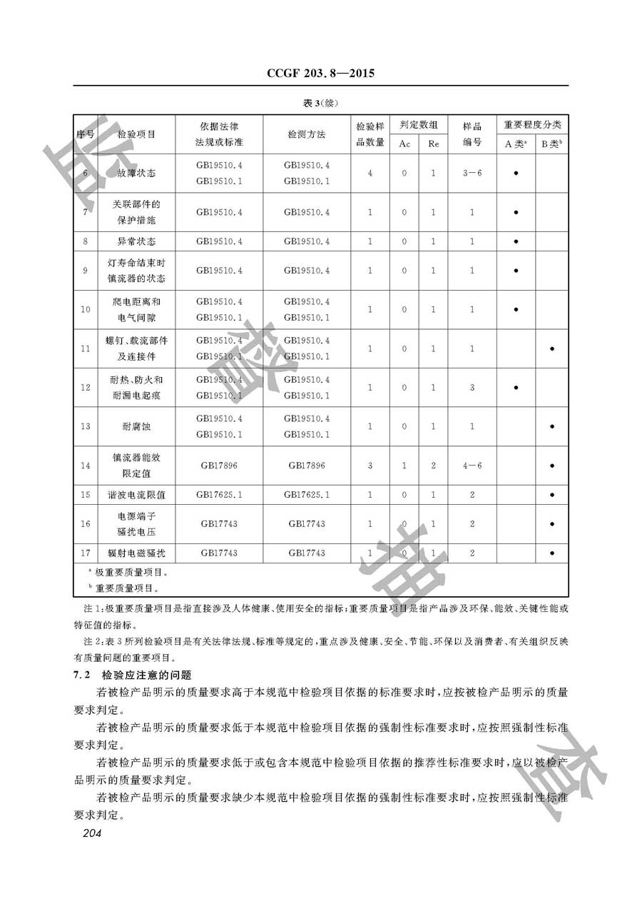 荧光灯用交流电子镇流器产品质量监督抽查实施规范